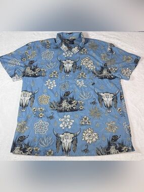 5.11 Tactical Men’s 2XL Blue Western Skull Floral Short Sleeve Shirt